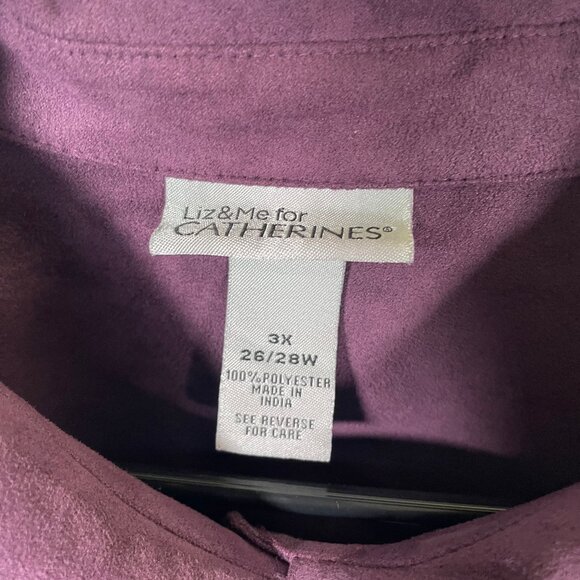 Liz & Me for Catherines Button Shirt Blouse 3X Faux Suede Button Up L/S Purple - Picture 3 of 6